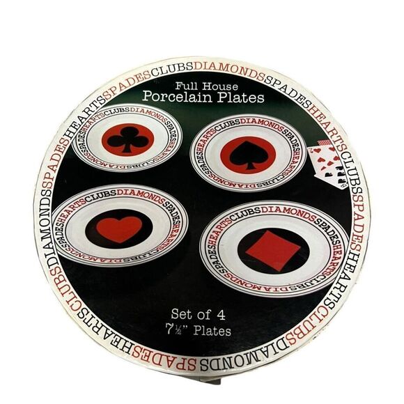 Full House Card Games Porcelain 7.5” Plates Vintage Set of 4 - Picture 1 of 5
